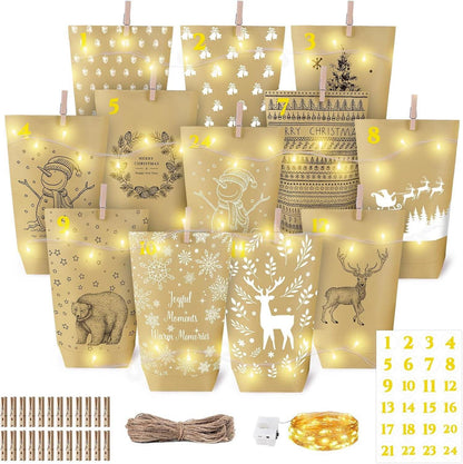 Adventskalender DIY Set mit LED Lichterkette und Tüten