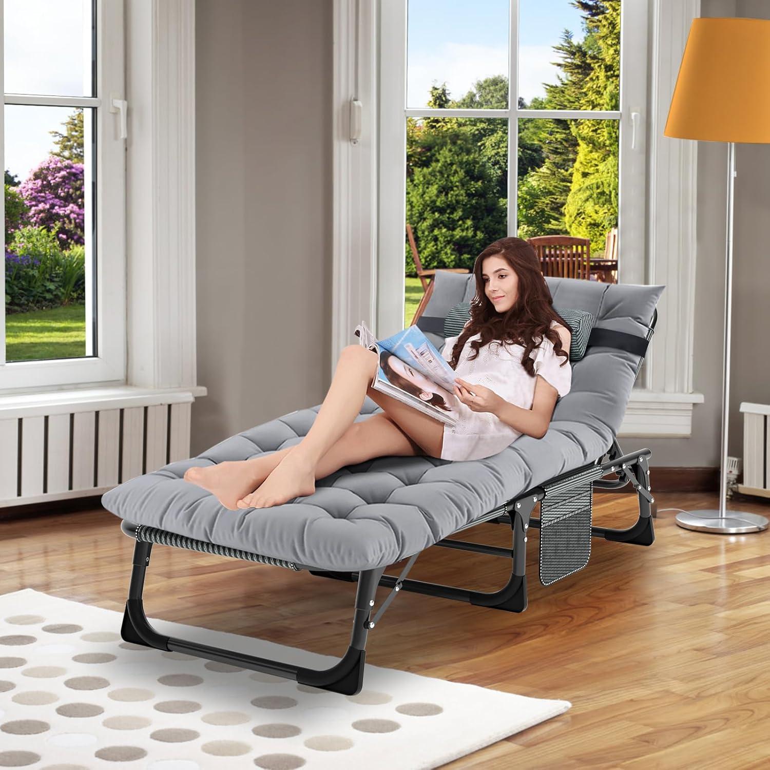 Faltbare Sonnenliege mit Matratze, verstellbare Rücken- und