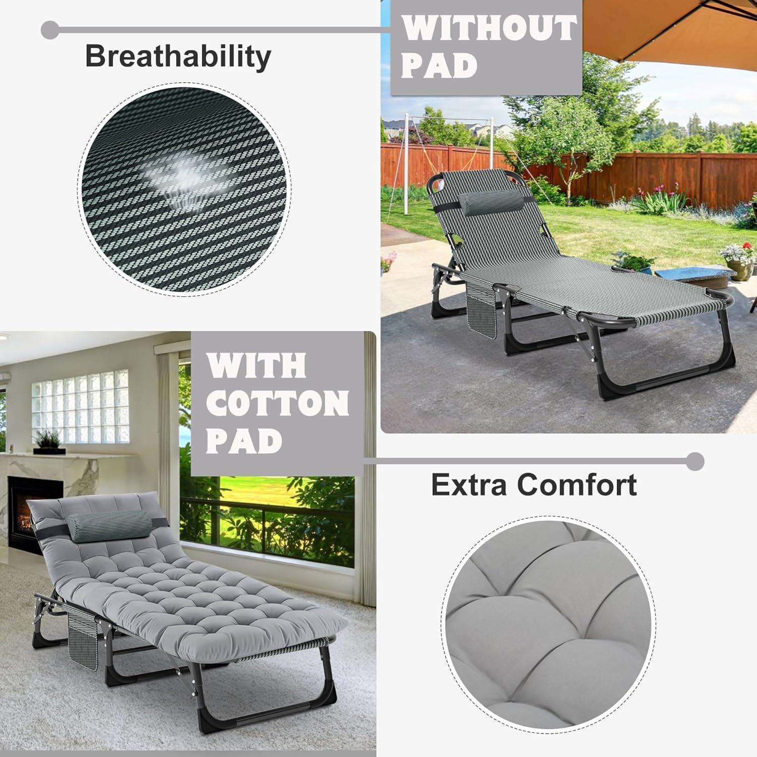 Faltbare Sonnenliege mit Matratze, verstellbare Rückenauflage, tragbar, Garten