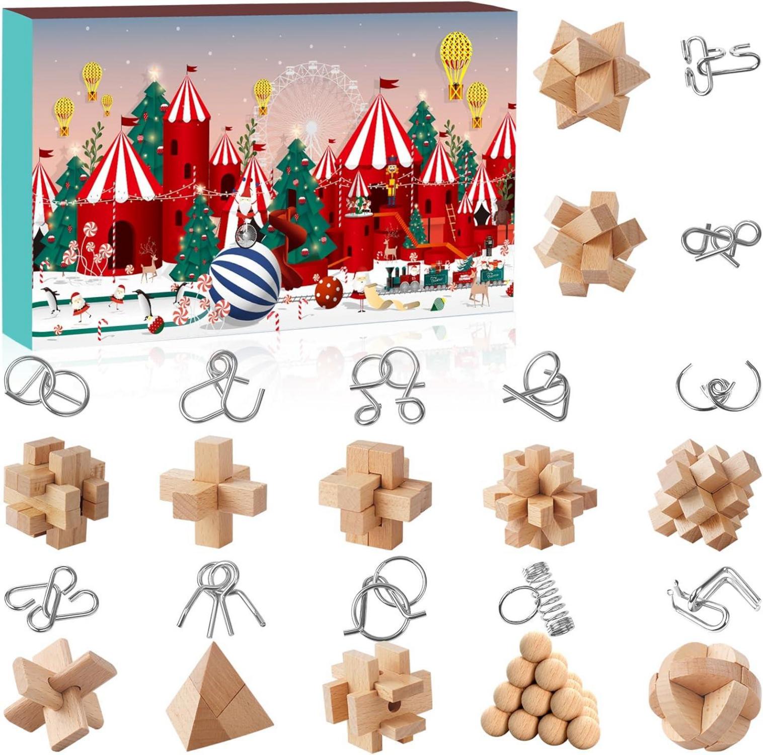 Adventskalender 2024-Puzzle Weihnachts-Countdown Metall-Gehirn-Rätsel