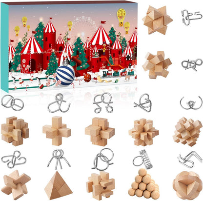 Adventskalender 2024-Puzzle Weihnachts-Countdown Metall-Gehirn-Rätsel