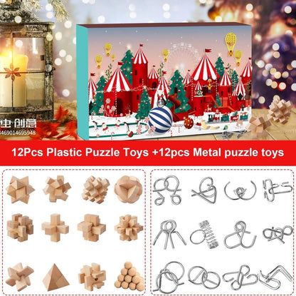 Adventskalender 2024-Puzzle Weihnachts-Countdown Metall-Gehirn-Rätsel