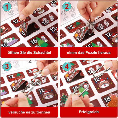 Adventskalender 2024 Puzzle Weihnachts-Countdown Metall Holz