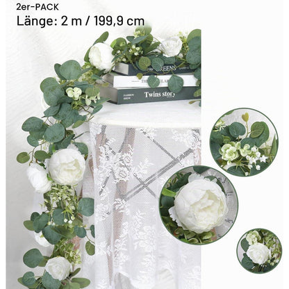 4x Eukalyptus Girlande mit Pfingstrose – 200cm Dekor