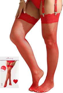Halterlose Sexy Große Spitze Strümpfe Transparent Fischnetz  XS-5XL