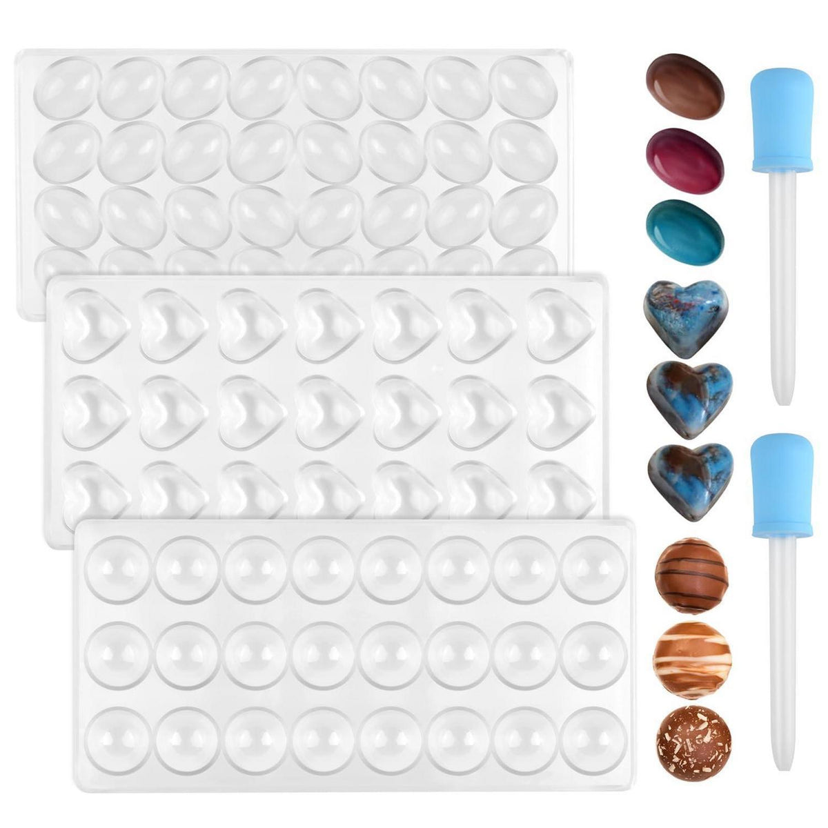 3D Schokoladenformen Set | Elliptisch, Rund, Herzförmig