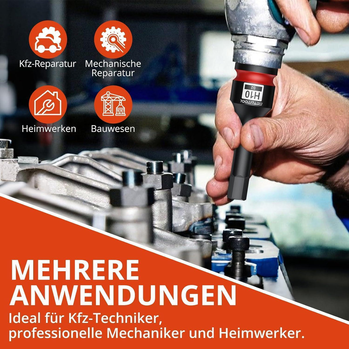 10tlg. Innensechskant Schlagschrauber Nüsse Set 1/2" HX 5-19mm S2 Stahl