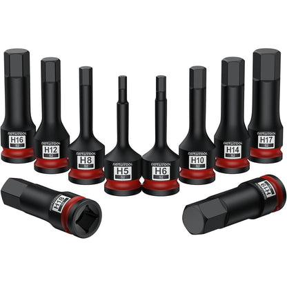 10tlg. Innensechskant Schlagschrauber Nüsse Set 1/2" HX 5-19mm S2 Stahl