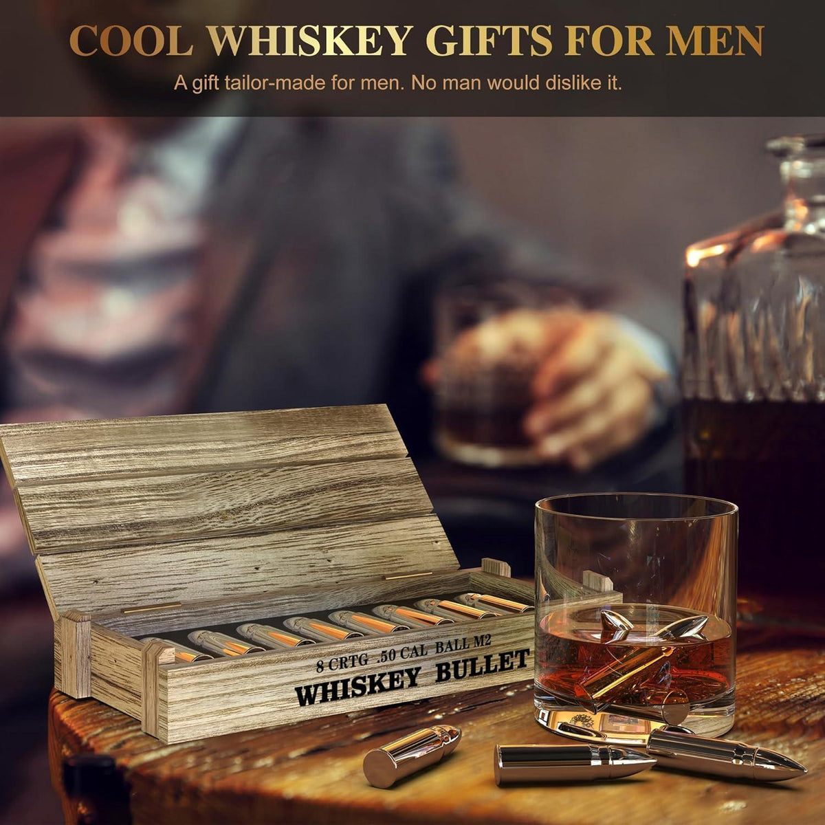 Bullet Eiswürfel Edelstahl - Wiederverwendbare Whisky Steine Geschenk für Ihn