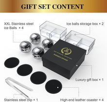 Edelstahl Whisky Steine Set 4 Kugel + Untersetzer - Geschenk