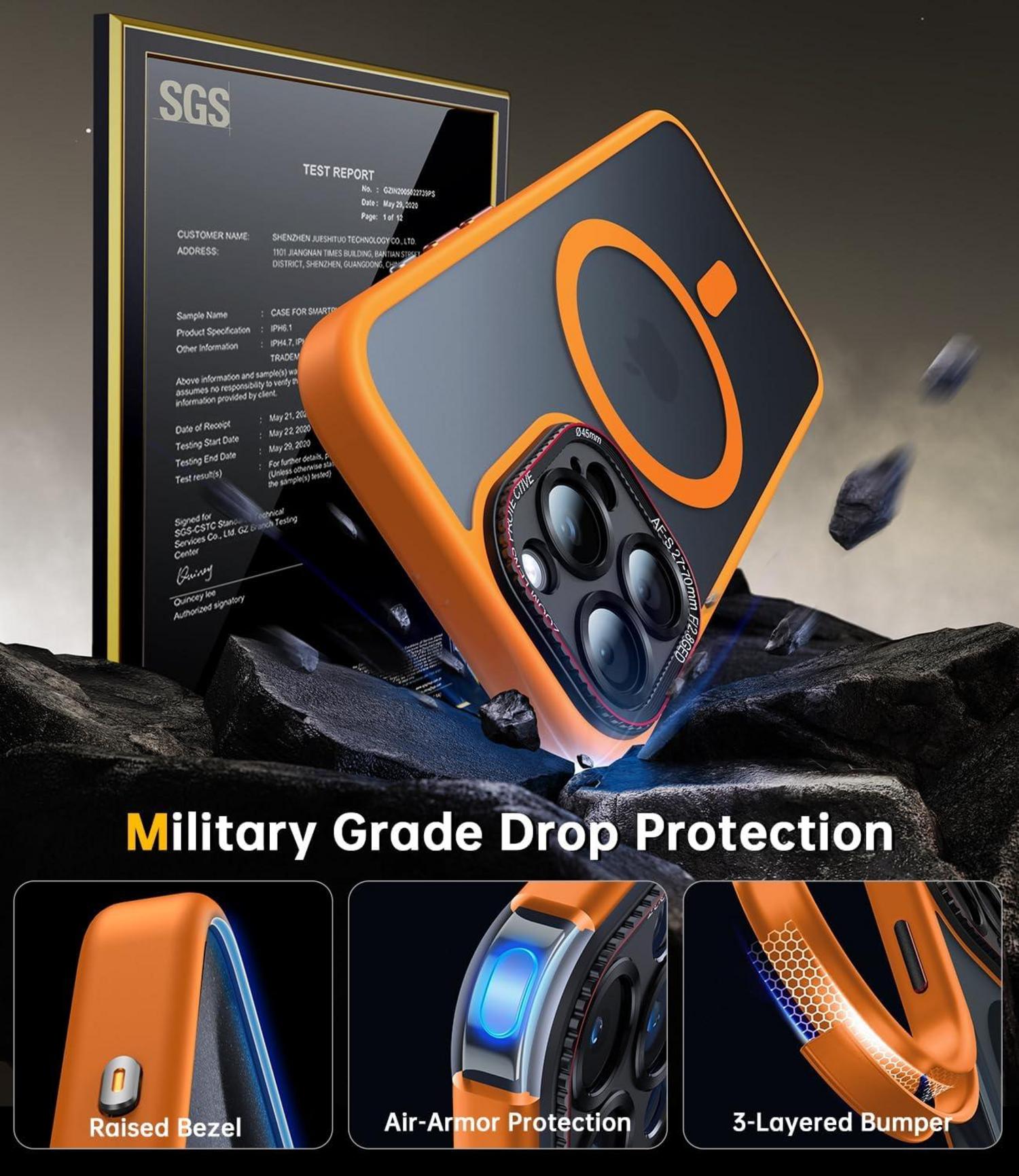 JUESHITUO iPhone 16 Pro Hülle Magsafe Militärschutz Kratzfest Orange