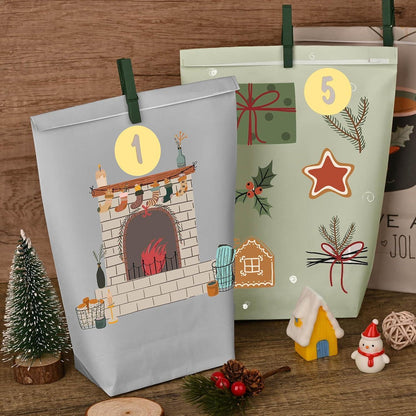 Adventskalender Papiertüten Weihnachtsmotiven 24er Set