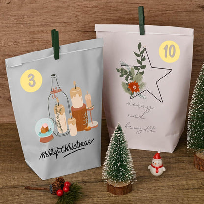 Adventskalender Papiertüten Weihnachtsmotiven 24er Set