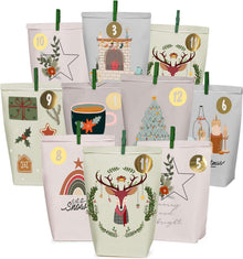 Adventskalender Papiertüten Weihnachtsmotiven Zahlenaufkleber Hygge