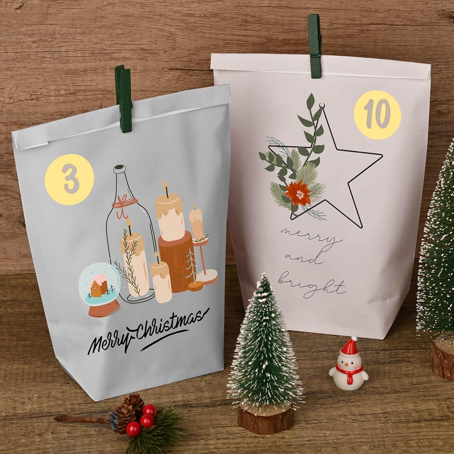 Adventskalender DIY 24 Weihnachtstüten mit Zahlen & Klammern