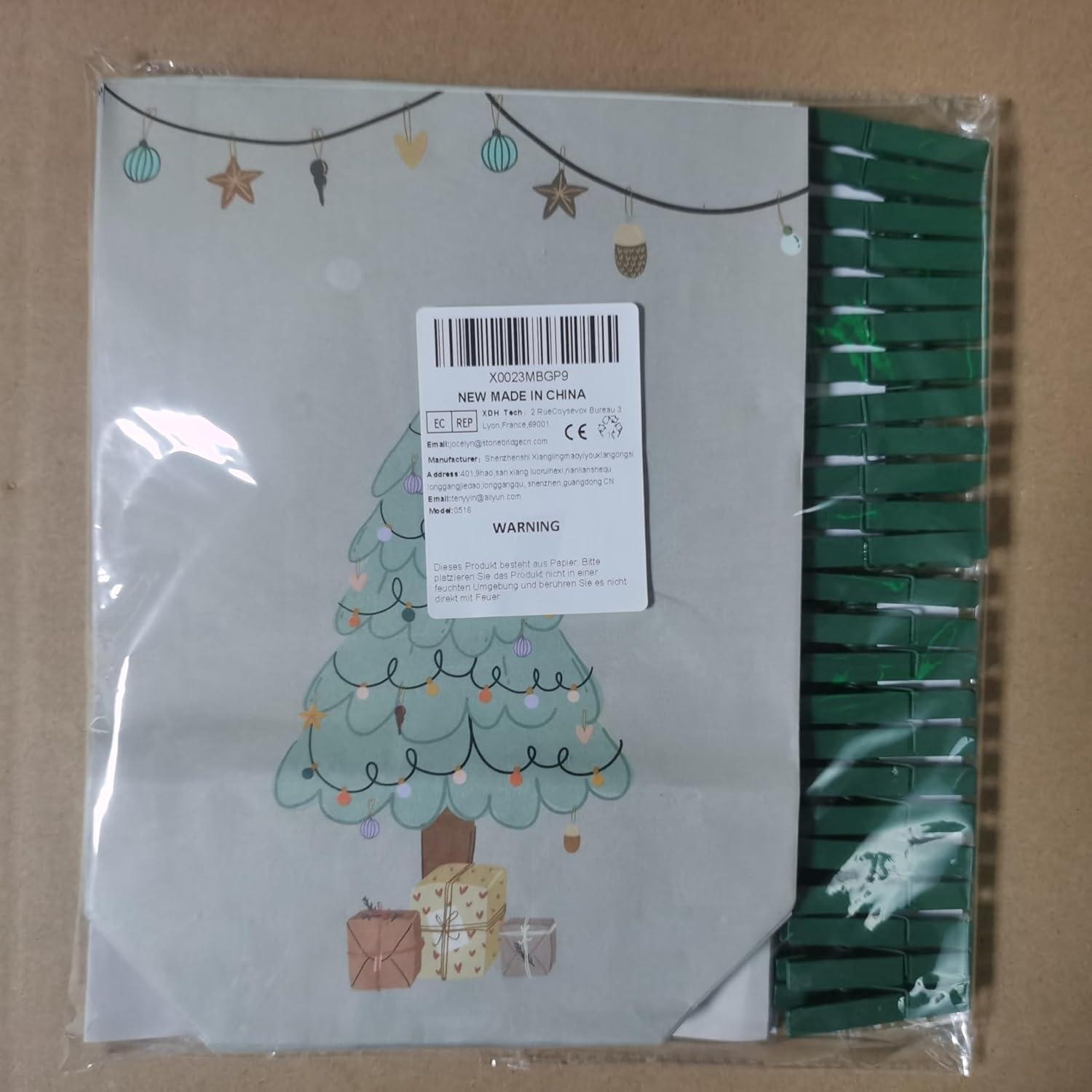 Adventskalender 24 Weihnachts Papiertüten mit Zahlenaufkleber und Klammern