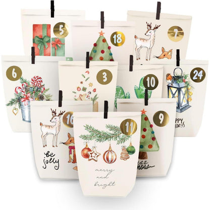 Adventskalender Papiertüten Aquarell Motiv 24 Stück zum