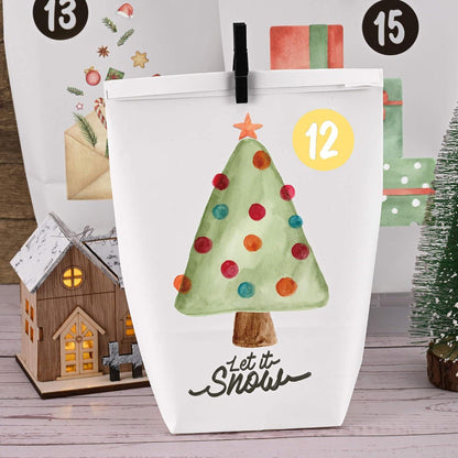 Adventskalender Papiertüten Aquarell Motiv 24 Stück zum