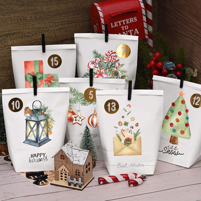 Adventskalender Papiertüten Aquarell Motiv 24 Stück zum
