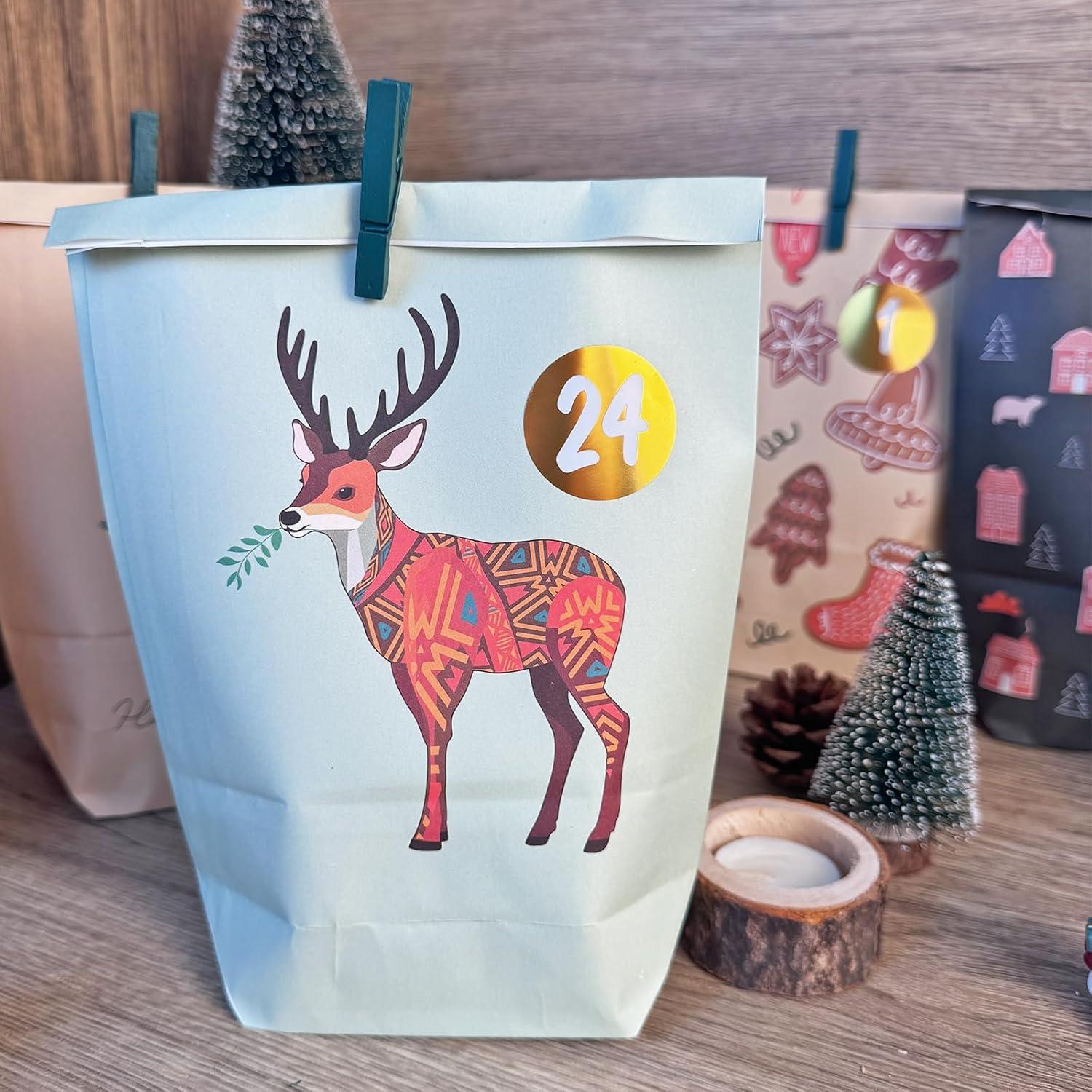 Nachhaltiger Adventskalender mit 24 wiederverwendbaren Papiertüten