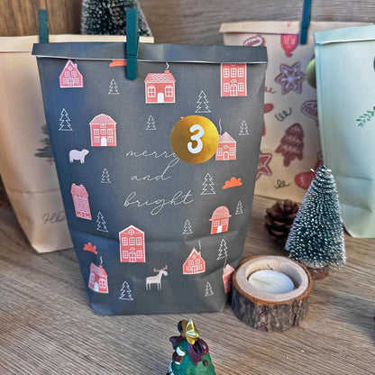 Adventskalender zum Befüllen 24 Weihnachtskalender Papiertüten DIY Geschenktüten Selbstbefüllen Kinder Erwachsene Blau Gelb
