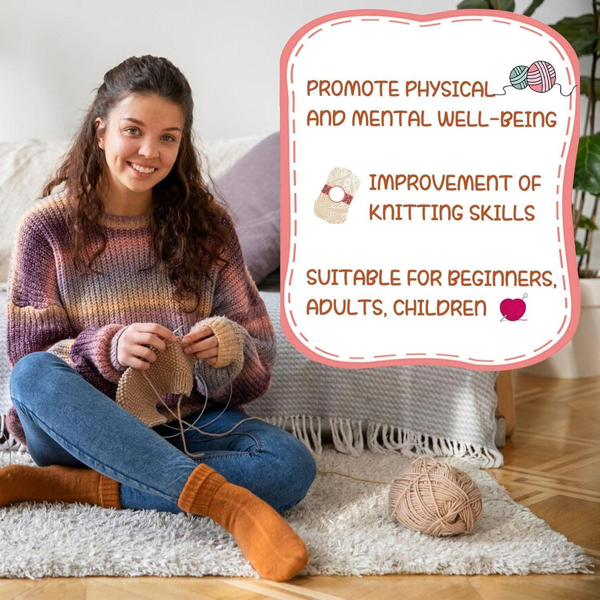 Strickset für Anfänger mit Häkelgarn und Nadeln