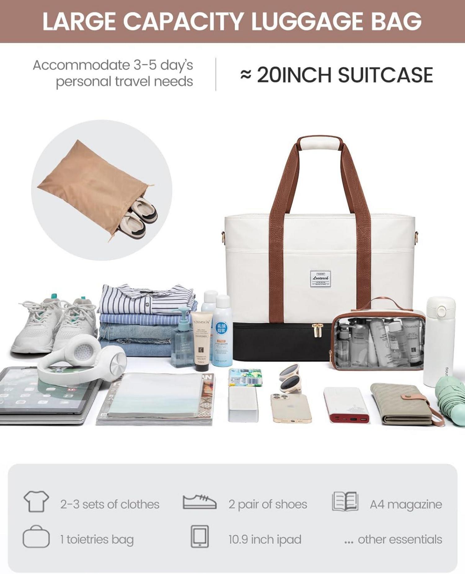 Reisetasche Damen Wasserdicht Weekender mit Schuhfach Trainingstasche