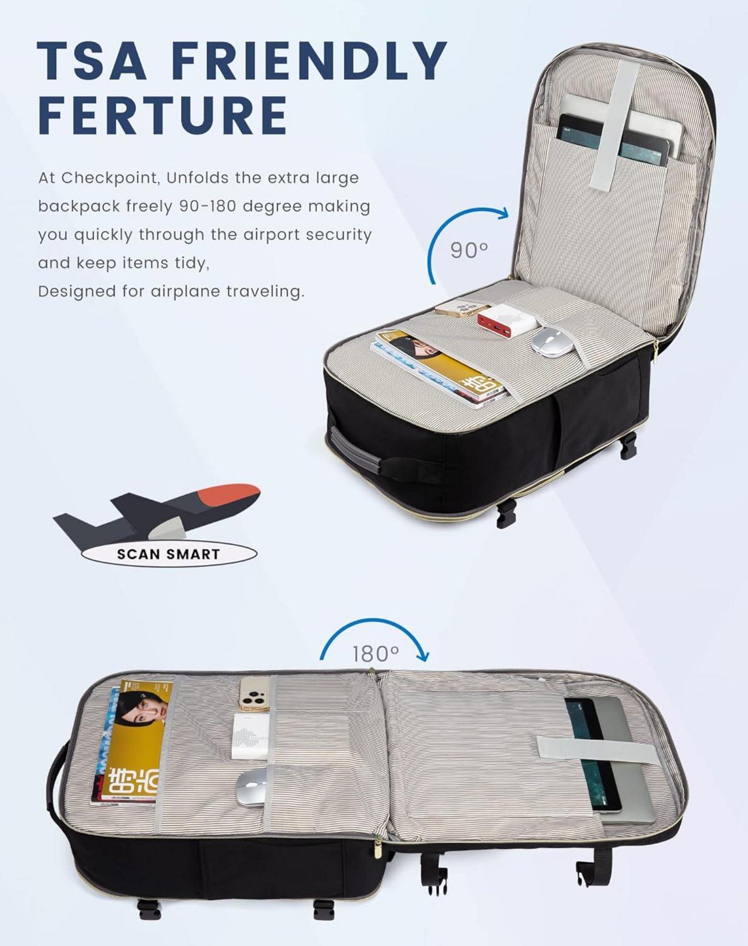 Handgepäck Rucksack 40L Damen Reiserucksack Schwarz+grau