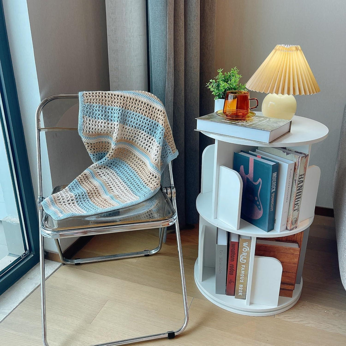 Drehbares Bücherregal Kiefernholz, 2-stöckig, Weiß