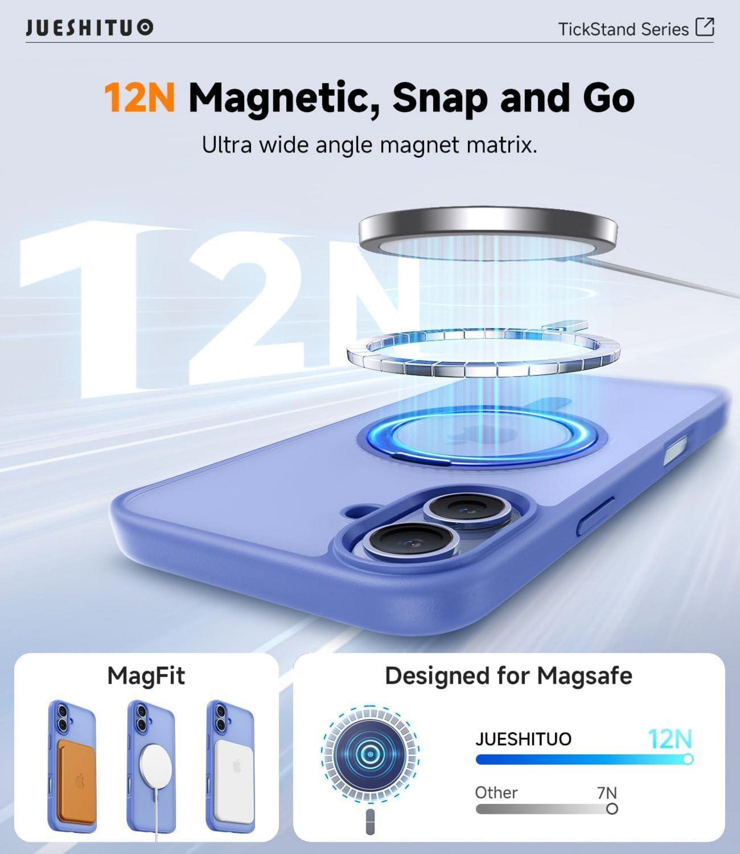 360° Magic Stand iPhone 16 Hülle Militärschutz Unsichtbarer Ständer Ultramarin