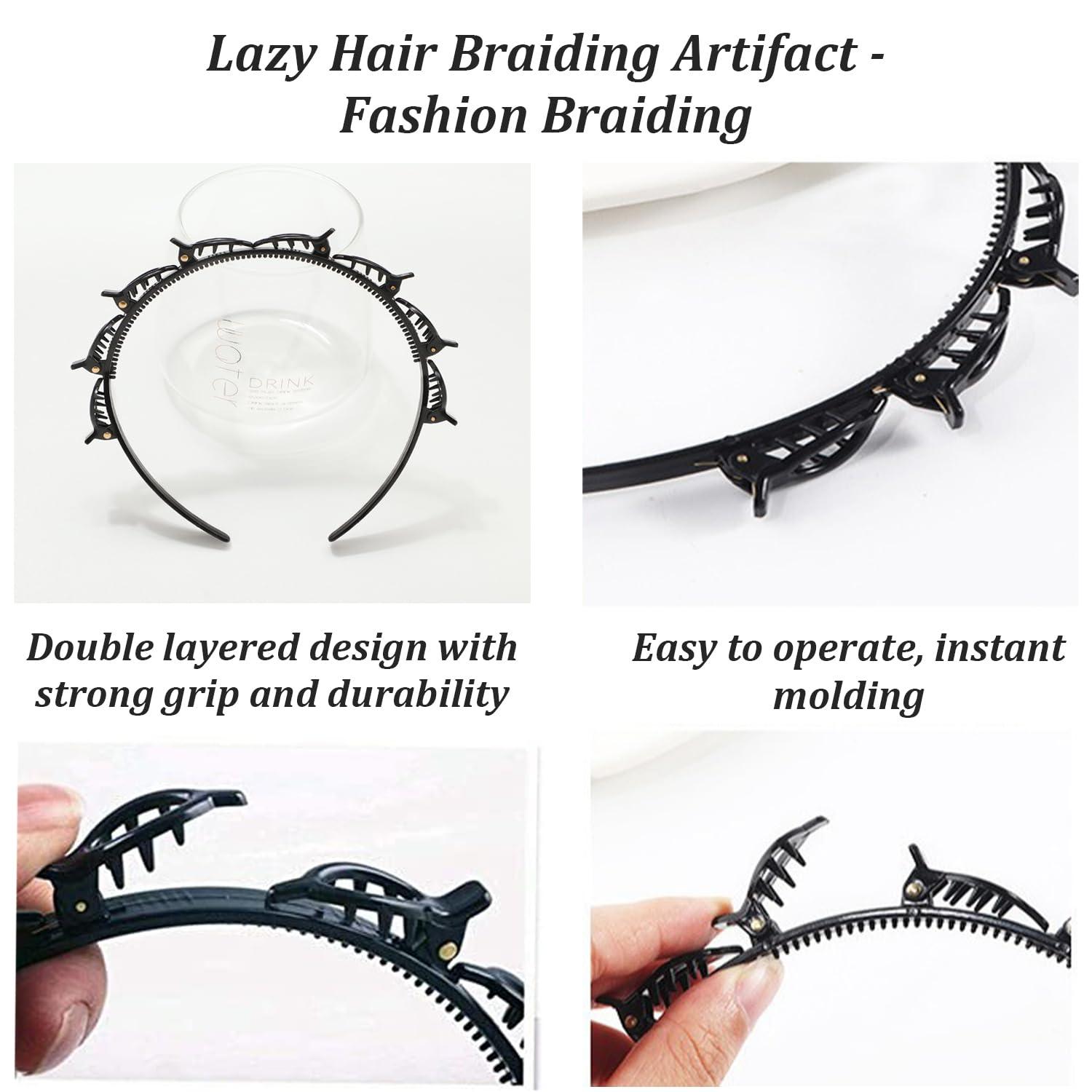 2er Set schwarze Haarreifen mit Zahnstirnband Braid Tool