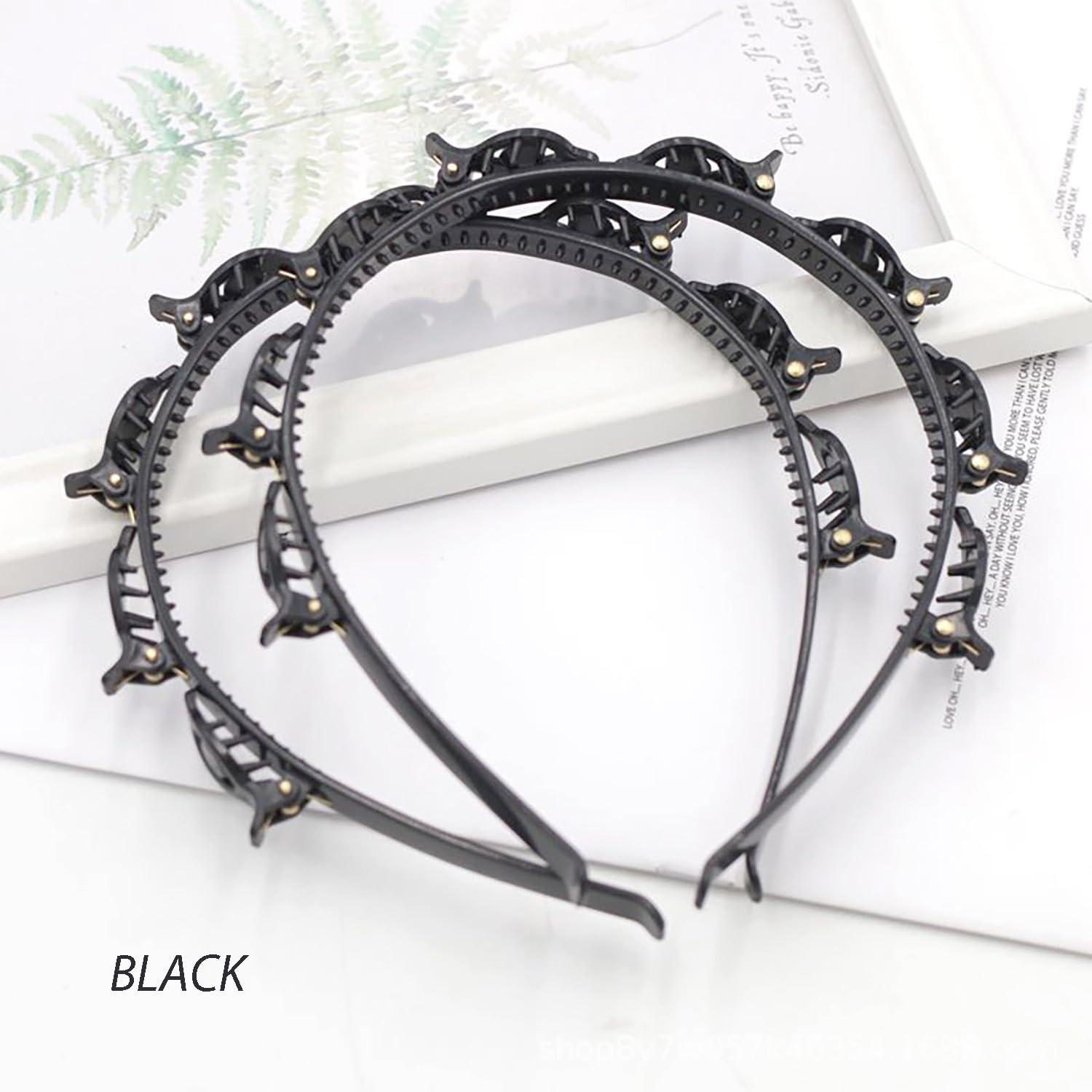 2er Set Schwarze Haarreifen mit Zahnstirnband Braid Tool Twister Clips