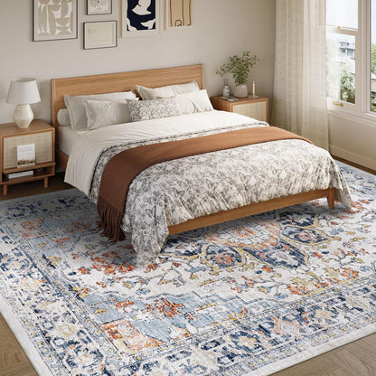 Vintage Boho Teppich 200x300cm - Waschbarer Wohnzimmerteppich Blau