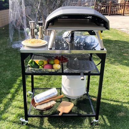 Edelstahl Grillwagen mit 3 Etagen | Multifunktionaler Outdoor-Küchenwagen