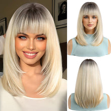 Ombre Blonde Bob Perücke mit Pony Synthetisches Haar für Cosplay