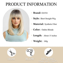 Ombre Blonde Bob Perücke mit Pony Synthetisches Haar Cosplay