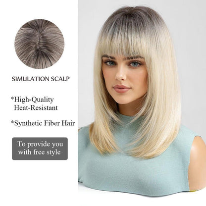 Ombre Blonde Bob Perücke mit Pony Synthetisches Haar für Cosplay