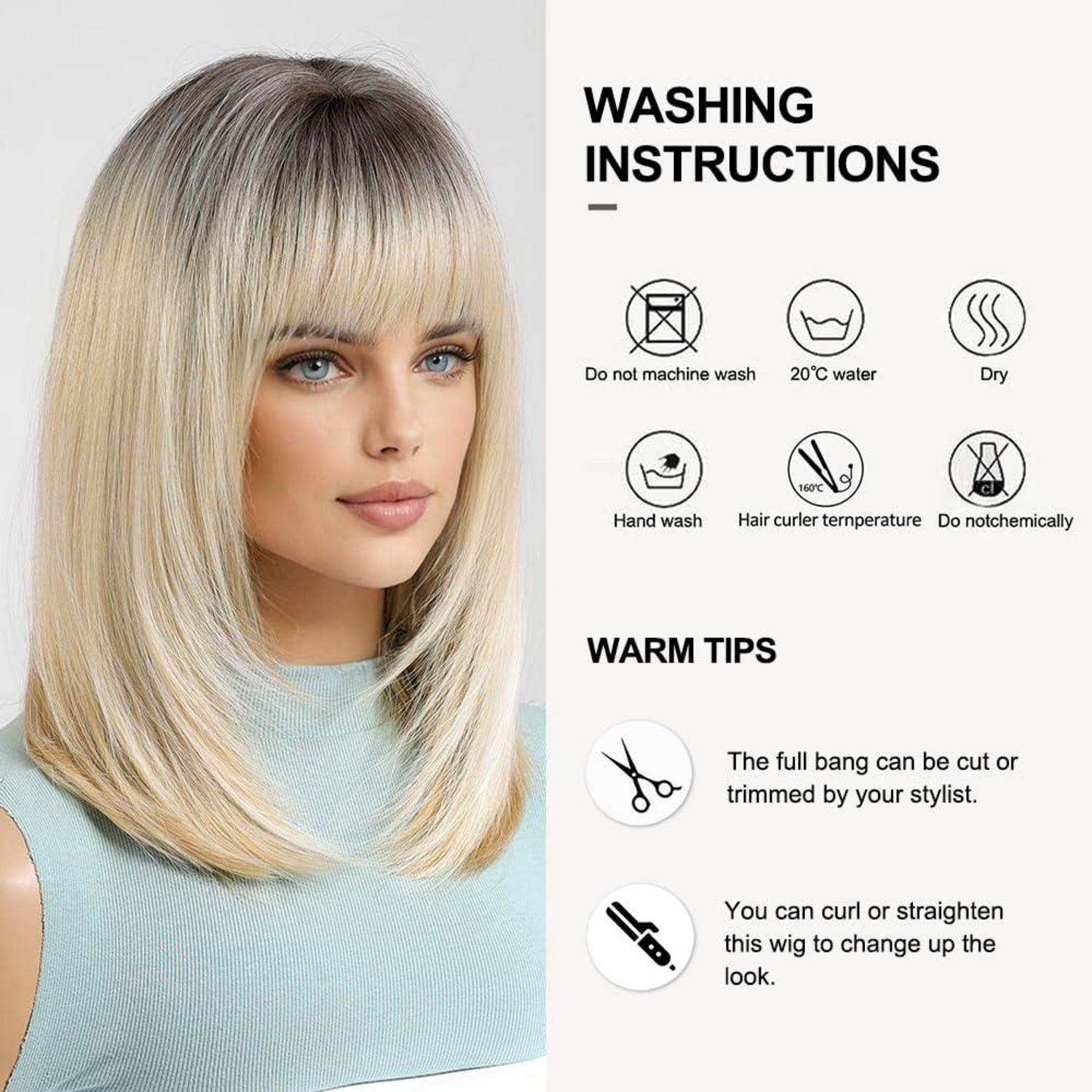 Ombre Blonde Bob Perücke mit Pony Synthetische Kurze Gerade Perücke Cosplay