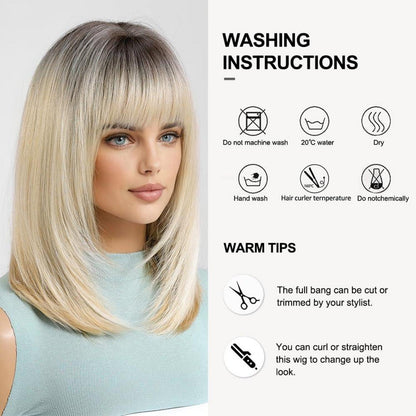 Ombre Blonde Bob Perücke mit Pony Synthetische Kurze Gerade Perücke Cosplay