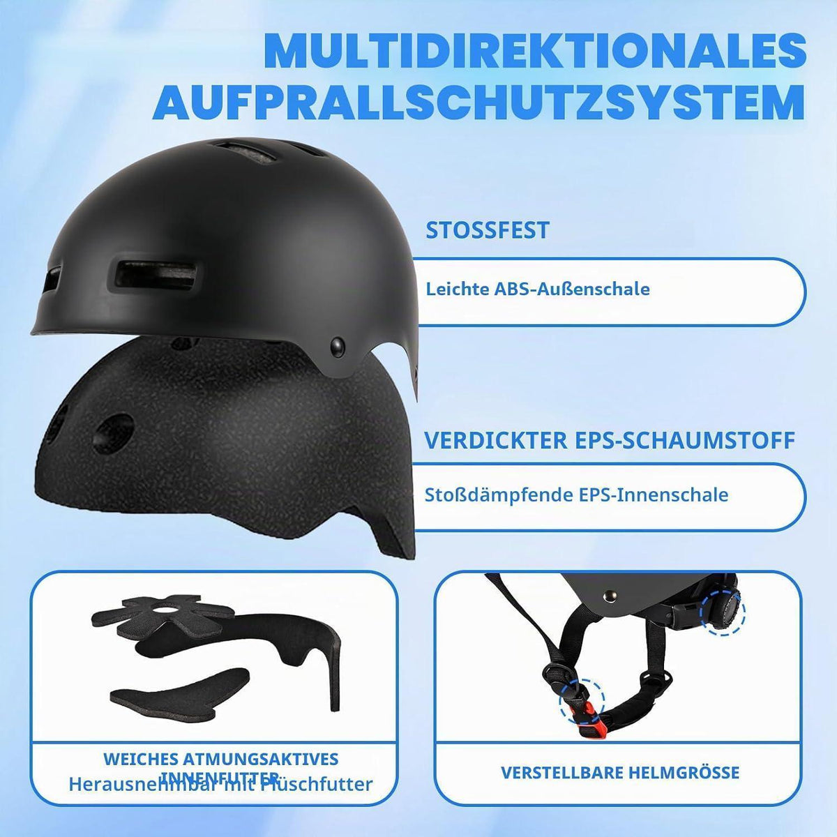 Verstellbarer Fahrradhelm für Kinder & Erwachsene – Multi-Sport Helm Schwarz