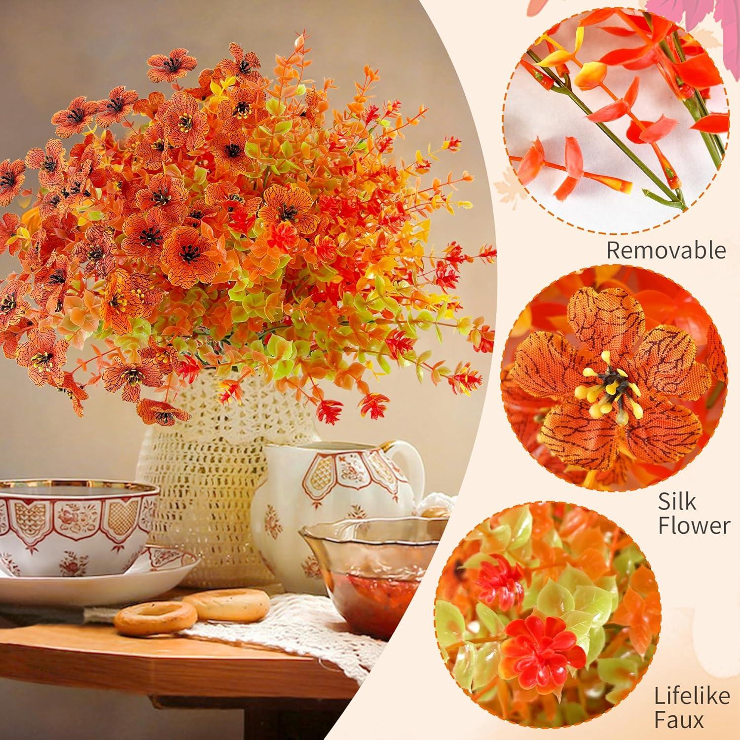 Künstliche Herbstblumensträuße, 8er Set, Orange, wetterfest, für Innen & Außen