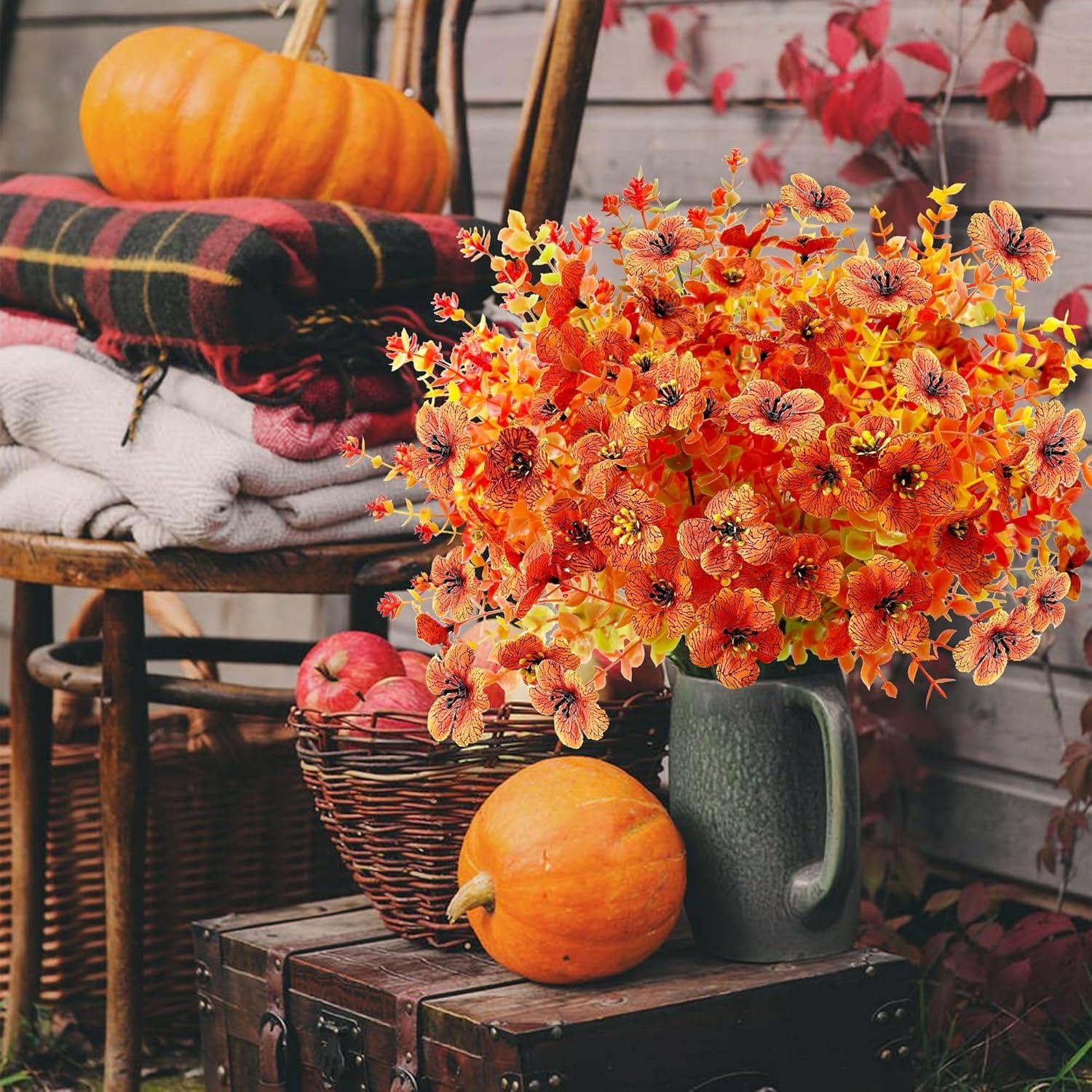 8er Set Künstliche Herbstblumensträuße Orange für Innen Außen