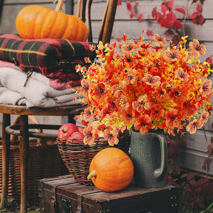 8er Set Künstliche Herbstblumensträuße Orange für Innen Außen