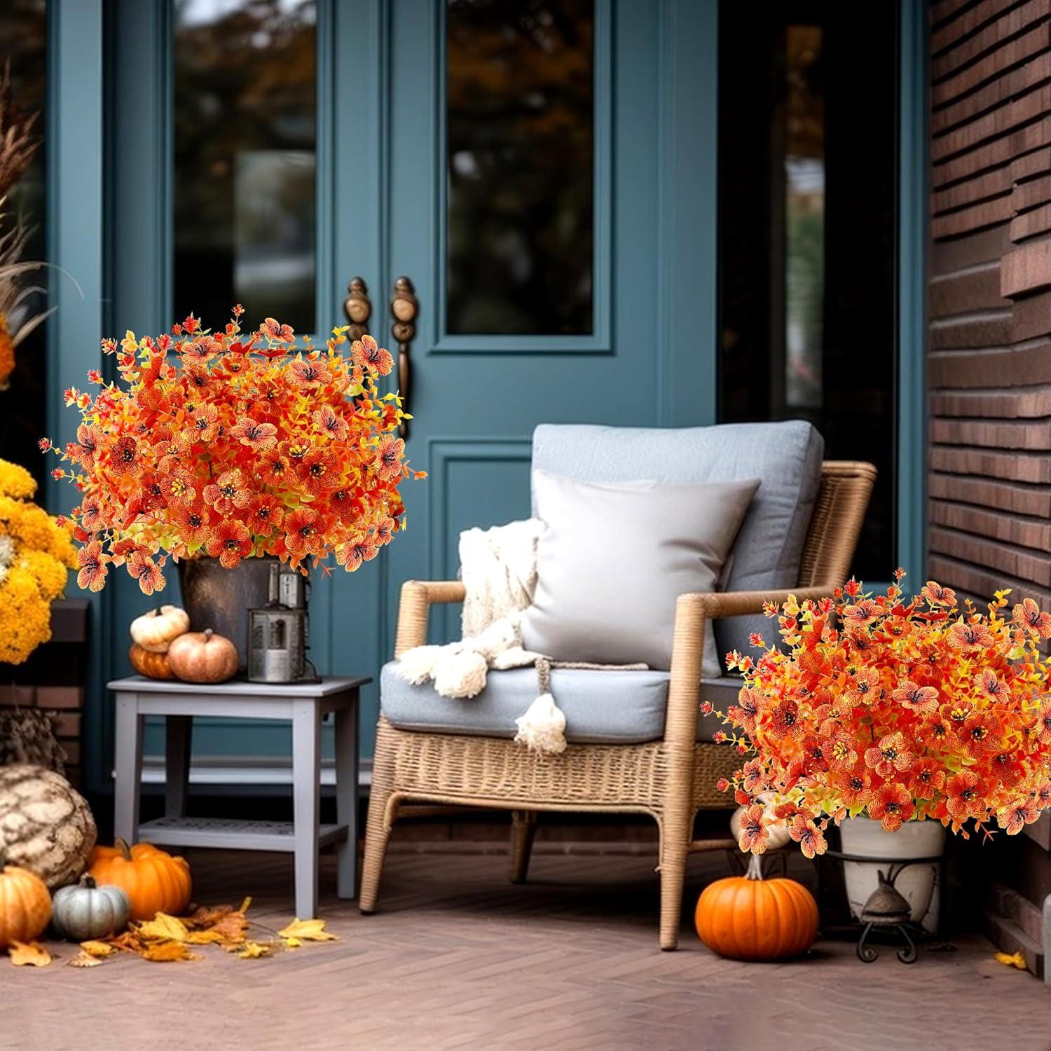 8 Bündel Künstliche Herbstblumen Herbststrauß Herbstdeko Orange