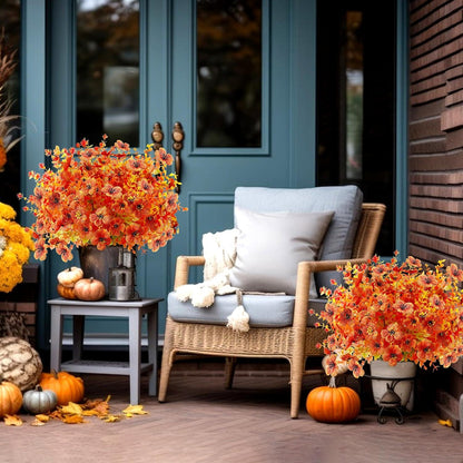 8 Bündel Künstliche Herbstblumen Herbststrauß Herbstdeko Orange