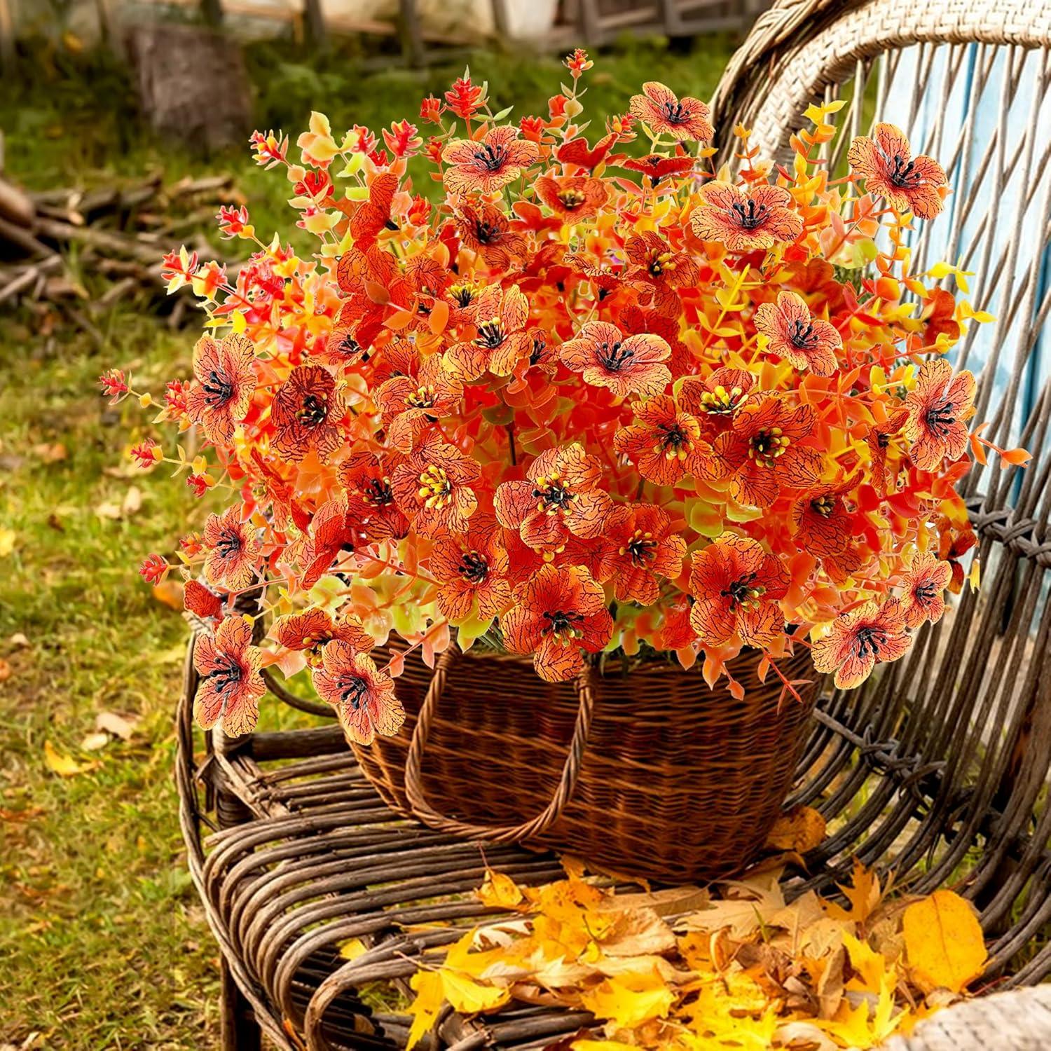 8er Set Künstliche Herbstblumensträuße Orange für Innen Außen