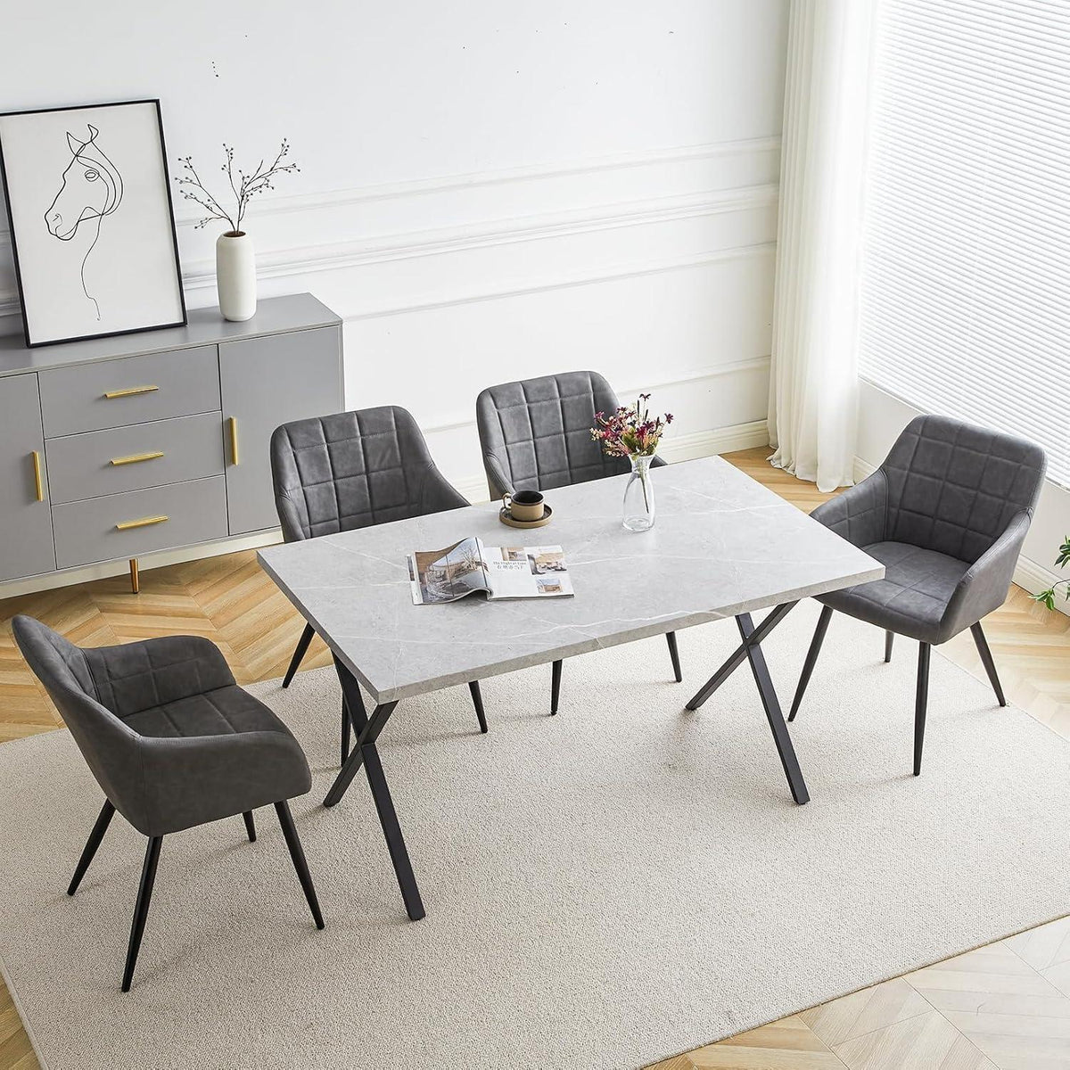 Esszimmerstühle 6er Set Dunkelgrau in Lederoptik