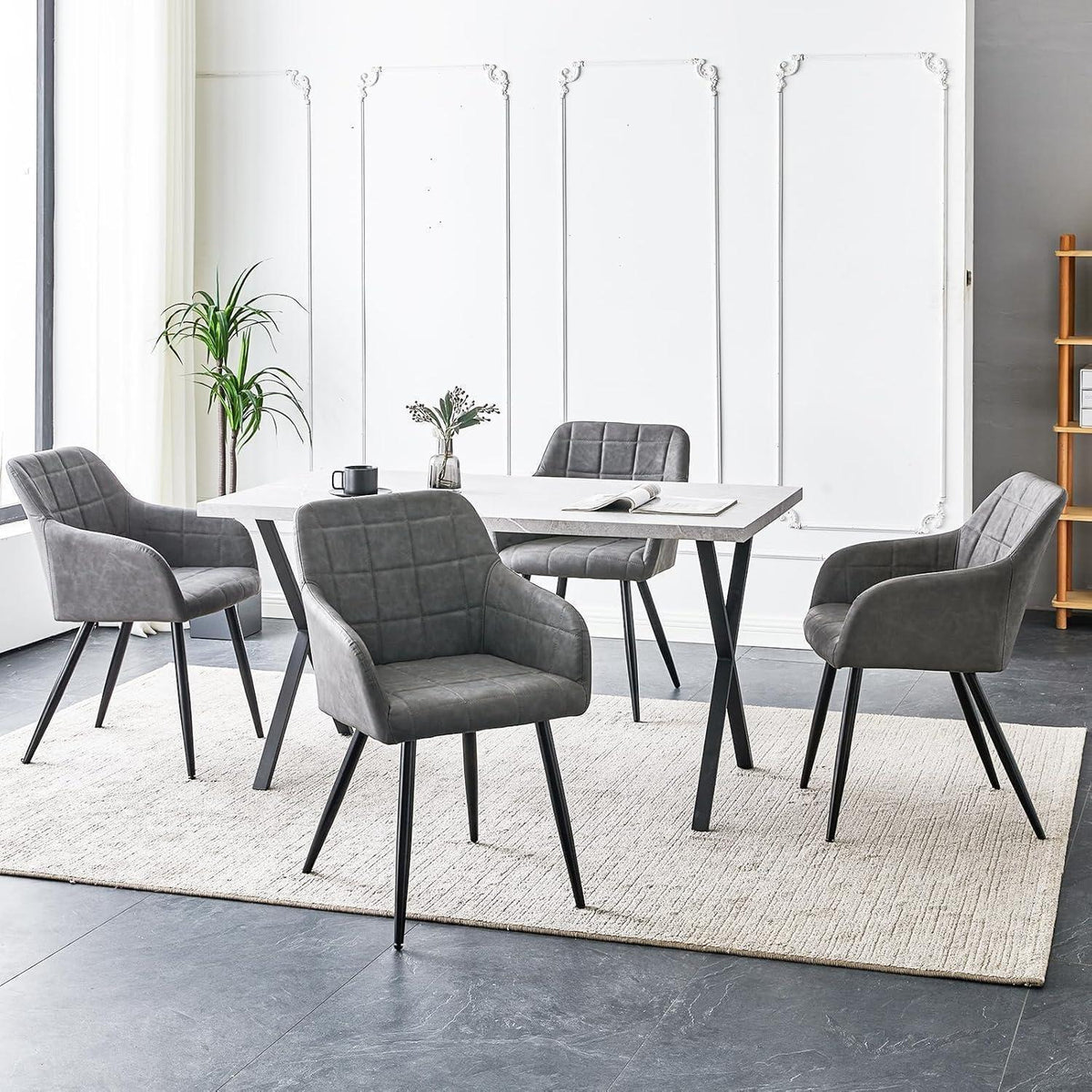 Esszimmerstühle 6er Set Dunkelgrau in Lederoptik