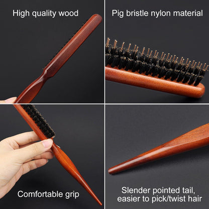 2er Set Haarbürste Wildschweinborsten Kamm 23,5cm Bun Bürste