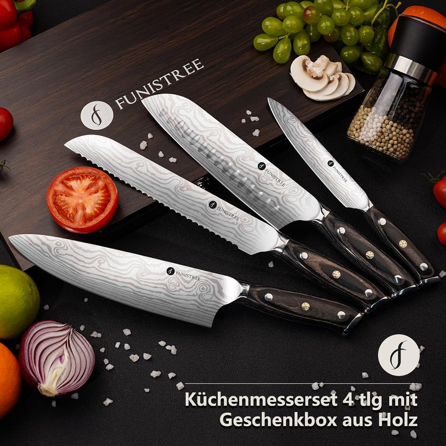 Küchenmesserset 4tlg Geschenkbox Holz Edelstahl | Ideal